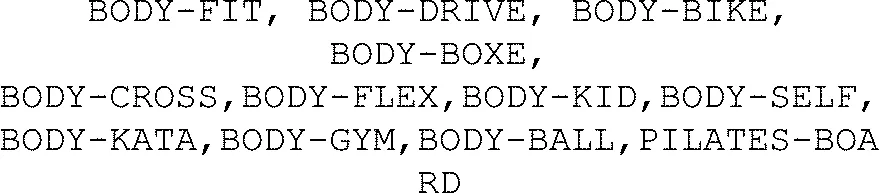 BODY-FIT, BODY-DRIVE, BODY-BIKE, BODY-BOXE, BODY-CROSS,BODY-FLEX,BODY-KID,BODY-SELF,BODY-KATA,BODY-GYM,BODY-BALL,PILATES-BOARD