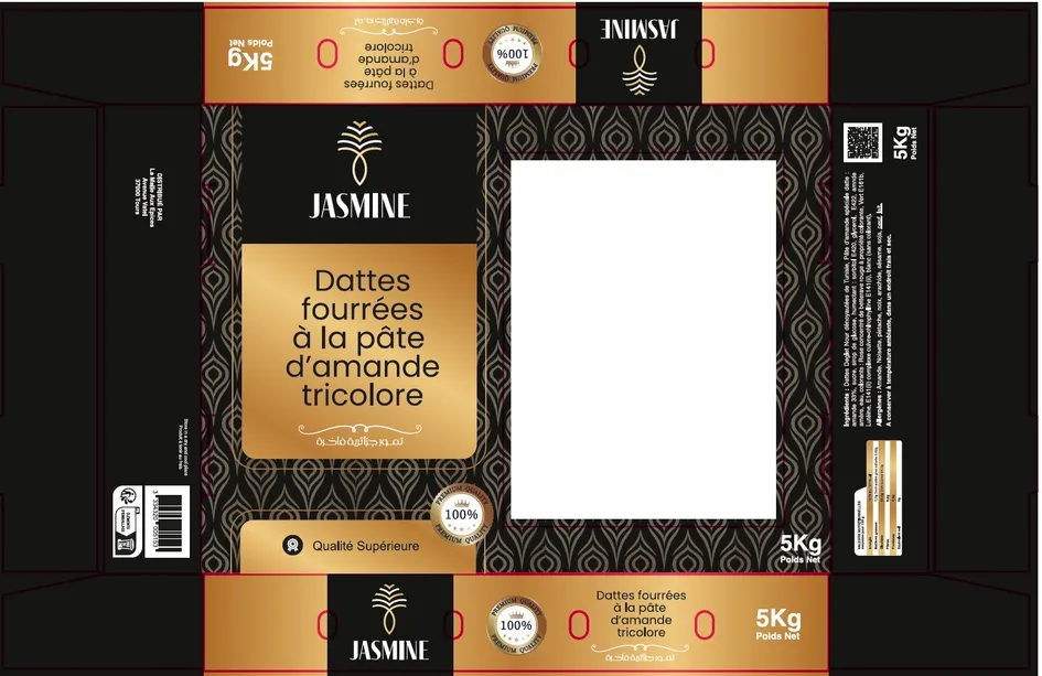 JASMINE DATTES FOURREES A LA PATE D'AMANDE TRICOLORE