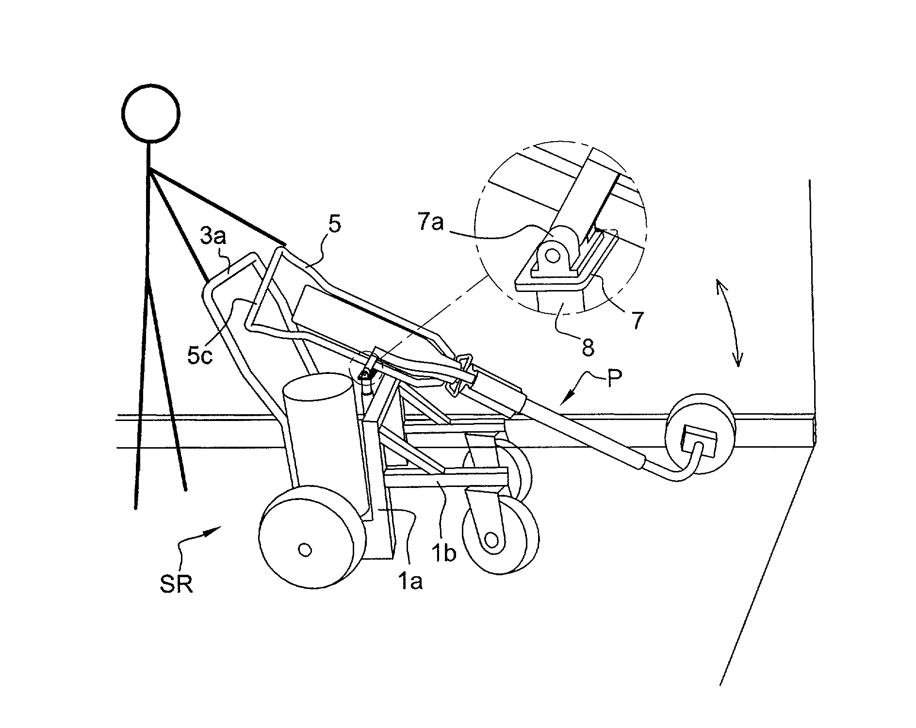 Structure roulante pour ponceuse a bras autorisant un travail au sol, sur les murs et plinthes avec dispositif d'orientation et de stockage de la ponceuse