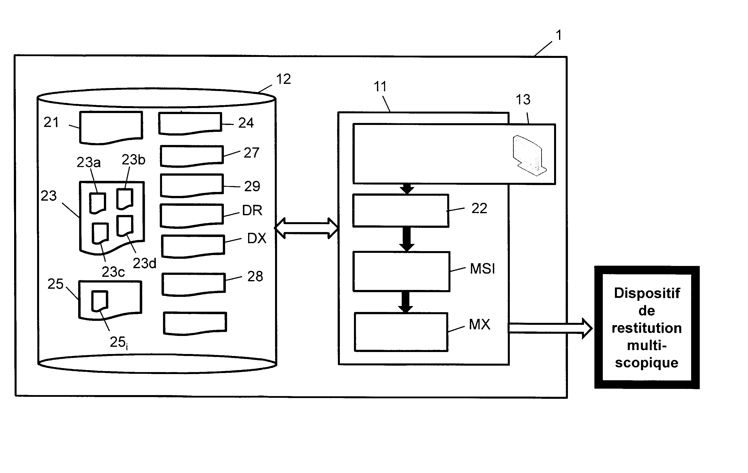 Systeme et procede de synthese d'une pluralite d'images d'une scene virtuelle pour sa restitution multiscopique a deformation controlee par configuration prealable appropriee des capteurs virtuels