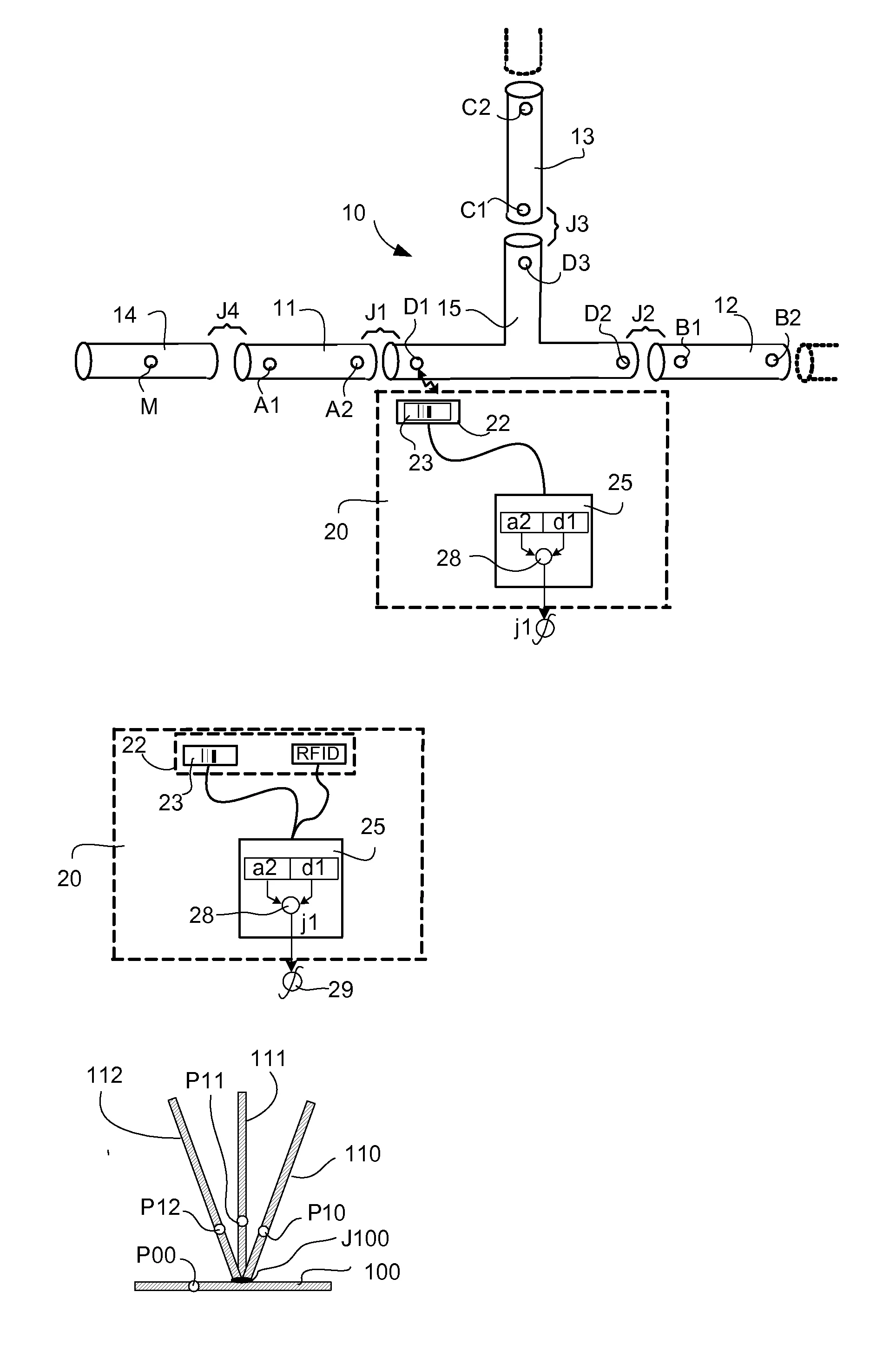 Systeme d'identification de jonctions d'elements a assembler destines a former un montage tel que notamment un pipeline ou un reservoir et procede d'identification mis en oeuvre dans un tel systeme