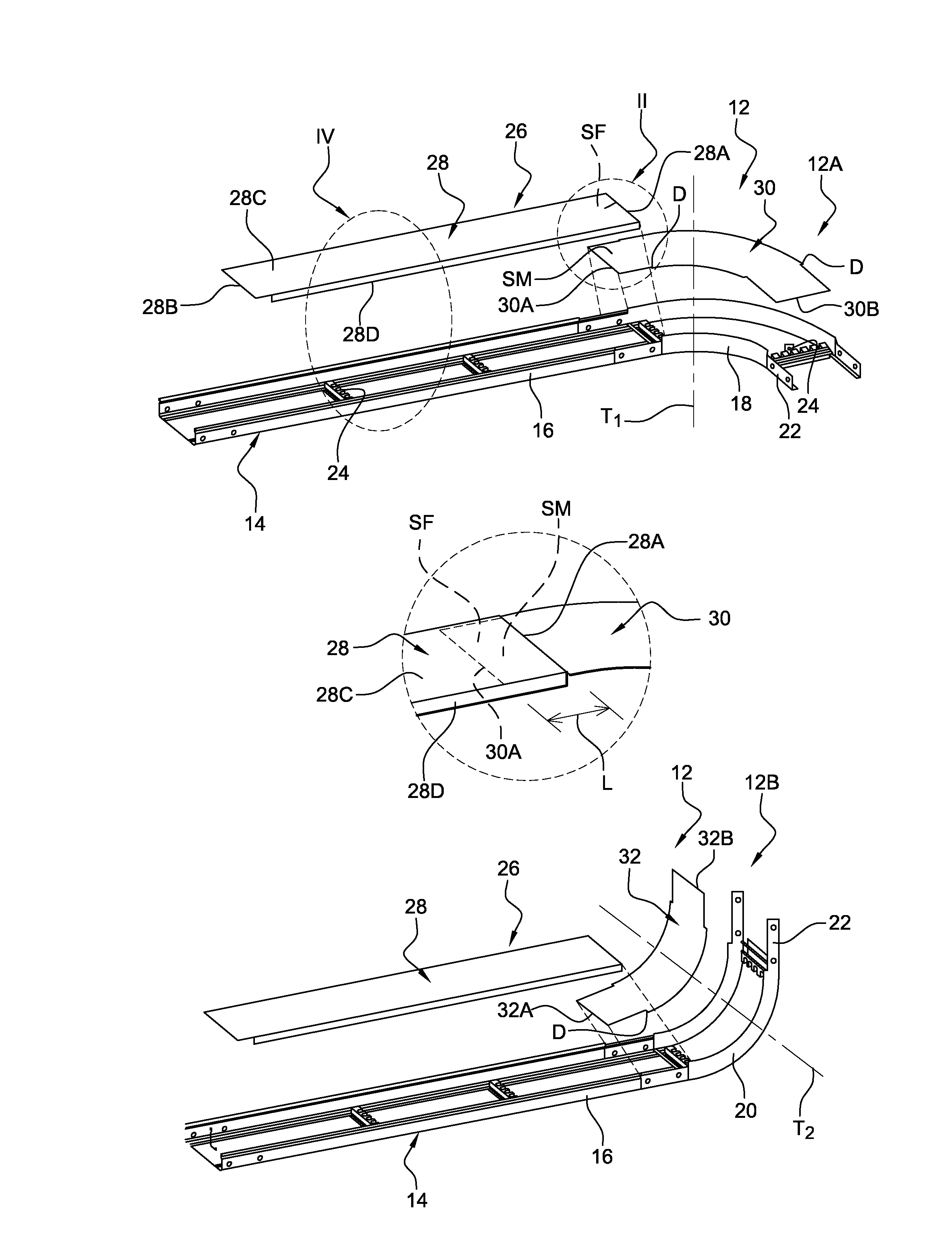 Ensemble formant chemin de cables et procede de fabrication et de montage de cet ensemble.