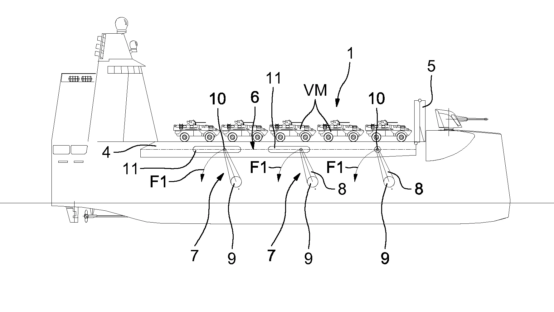 Navire du type catamaran pour embarquement/debarquement de charges, telles que des vehicules, sur rivages non amenages