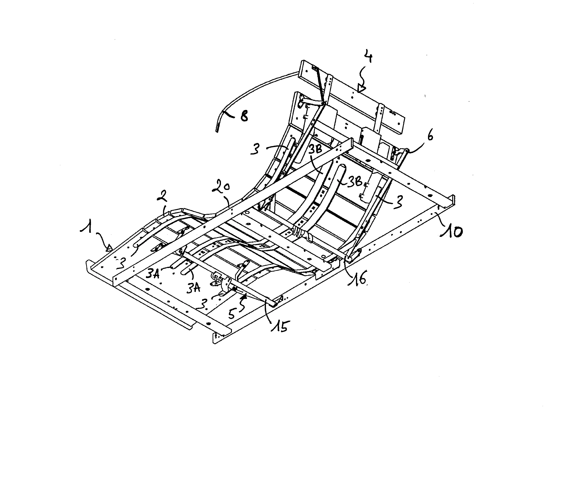 Sommier a surface de couchage relevable