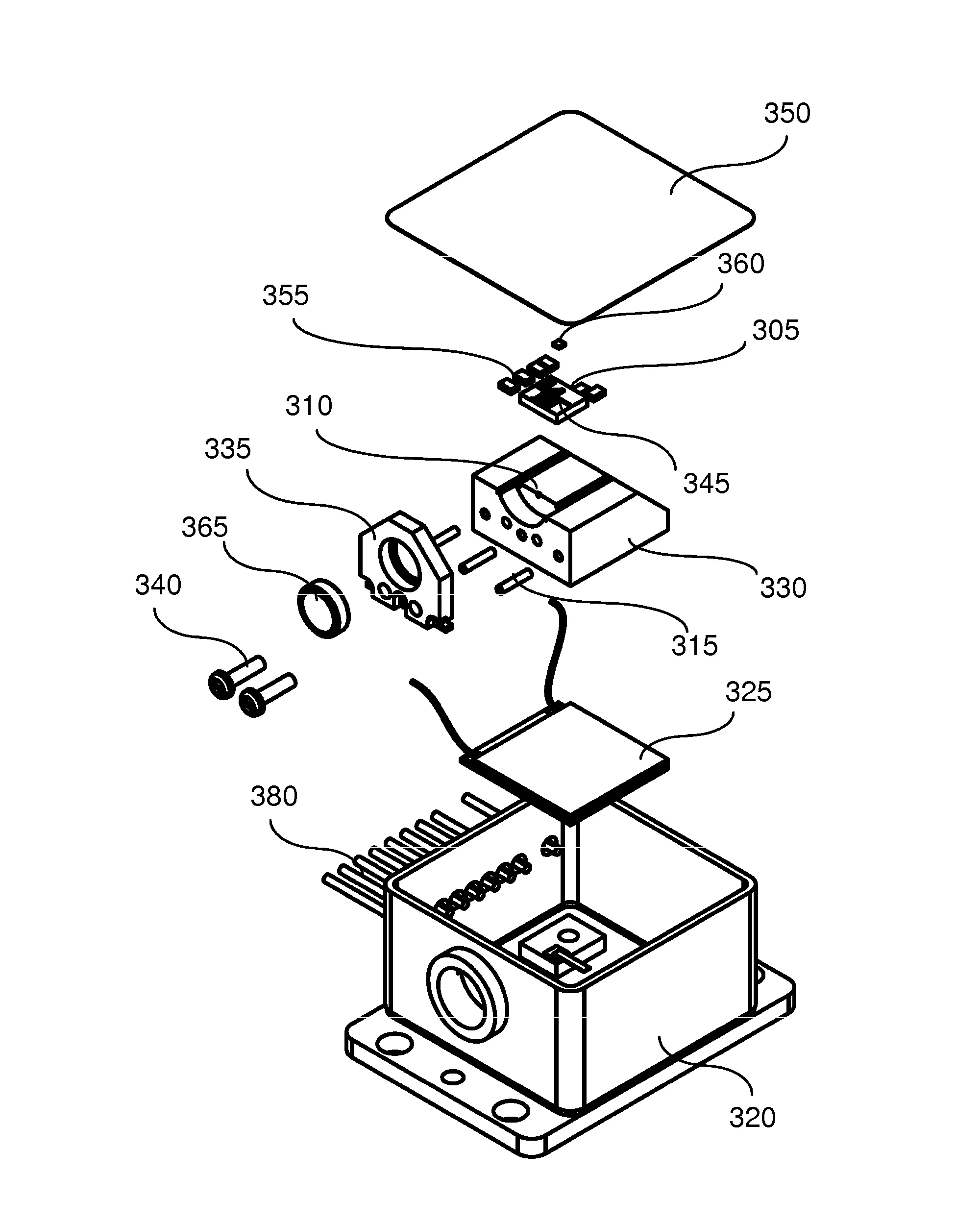 Procede et dispositif d'emission d'un faisceau laser dans un boitier