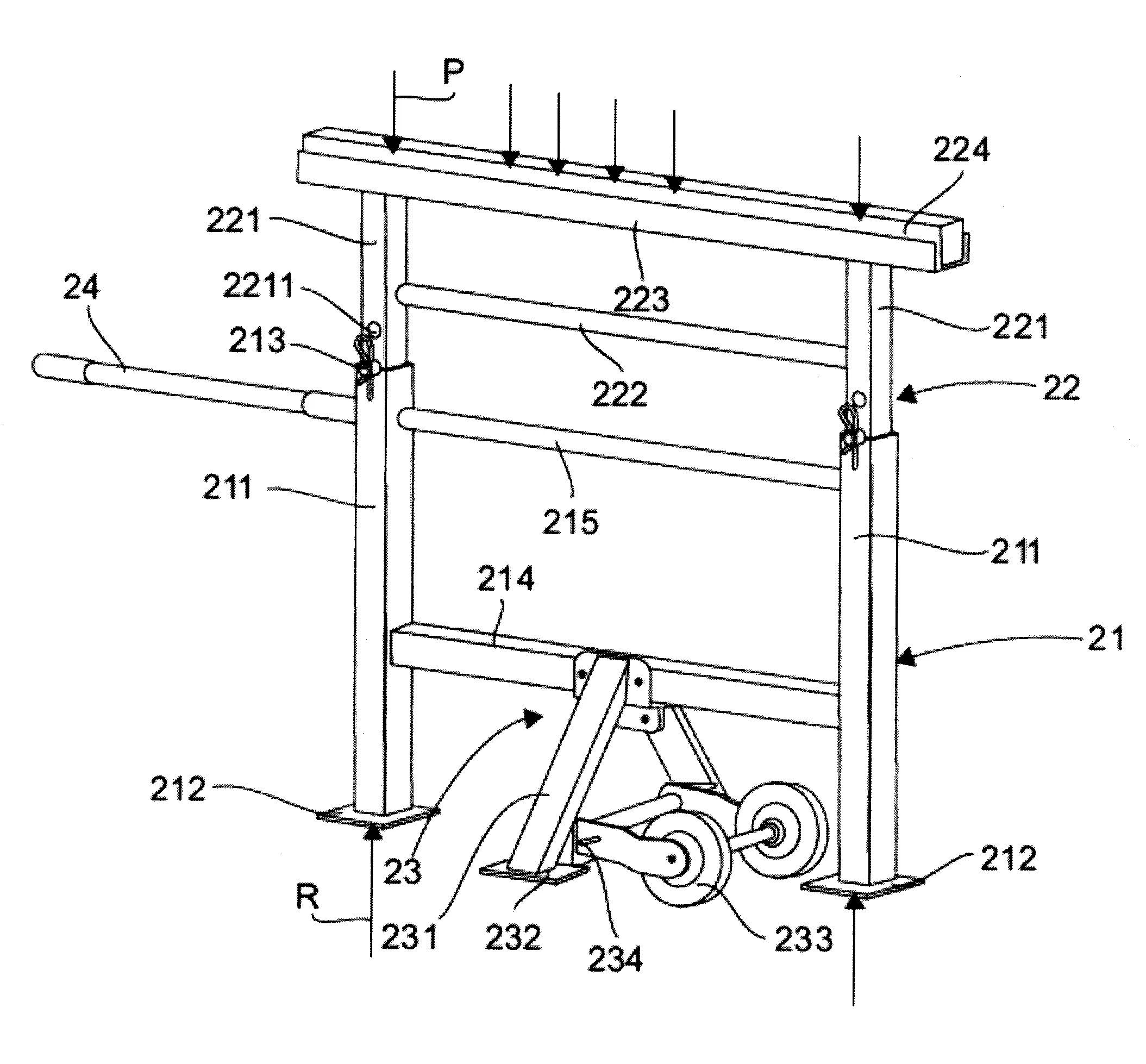 Treteau de securite pour remorque de camion.