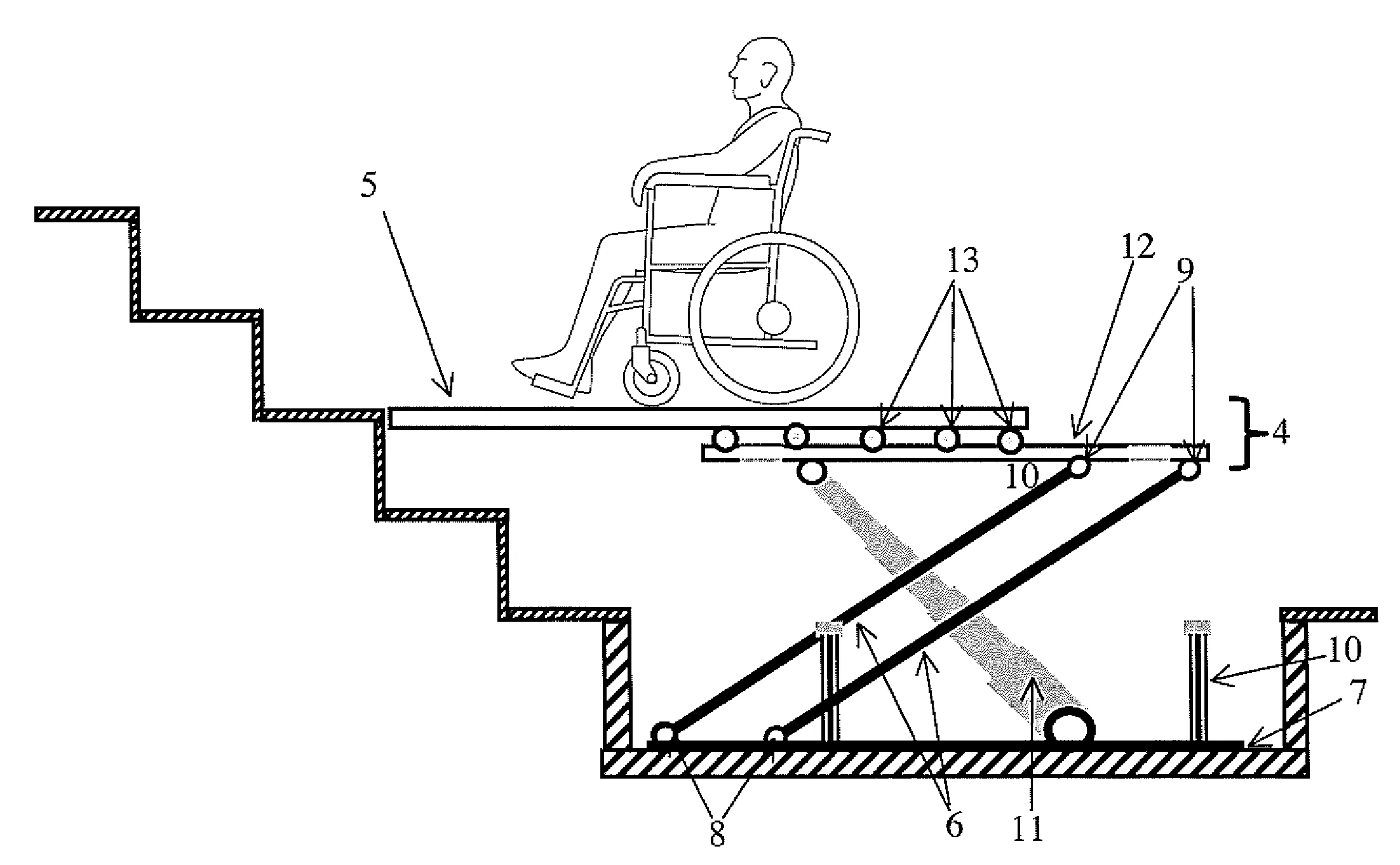 Dispositif elevateur de personnes adosse a un escalier droit comportant une plateforme mobile qui suit le profil des marches