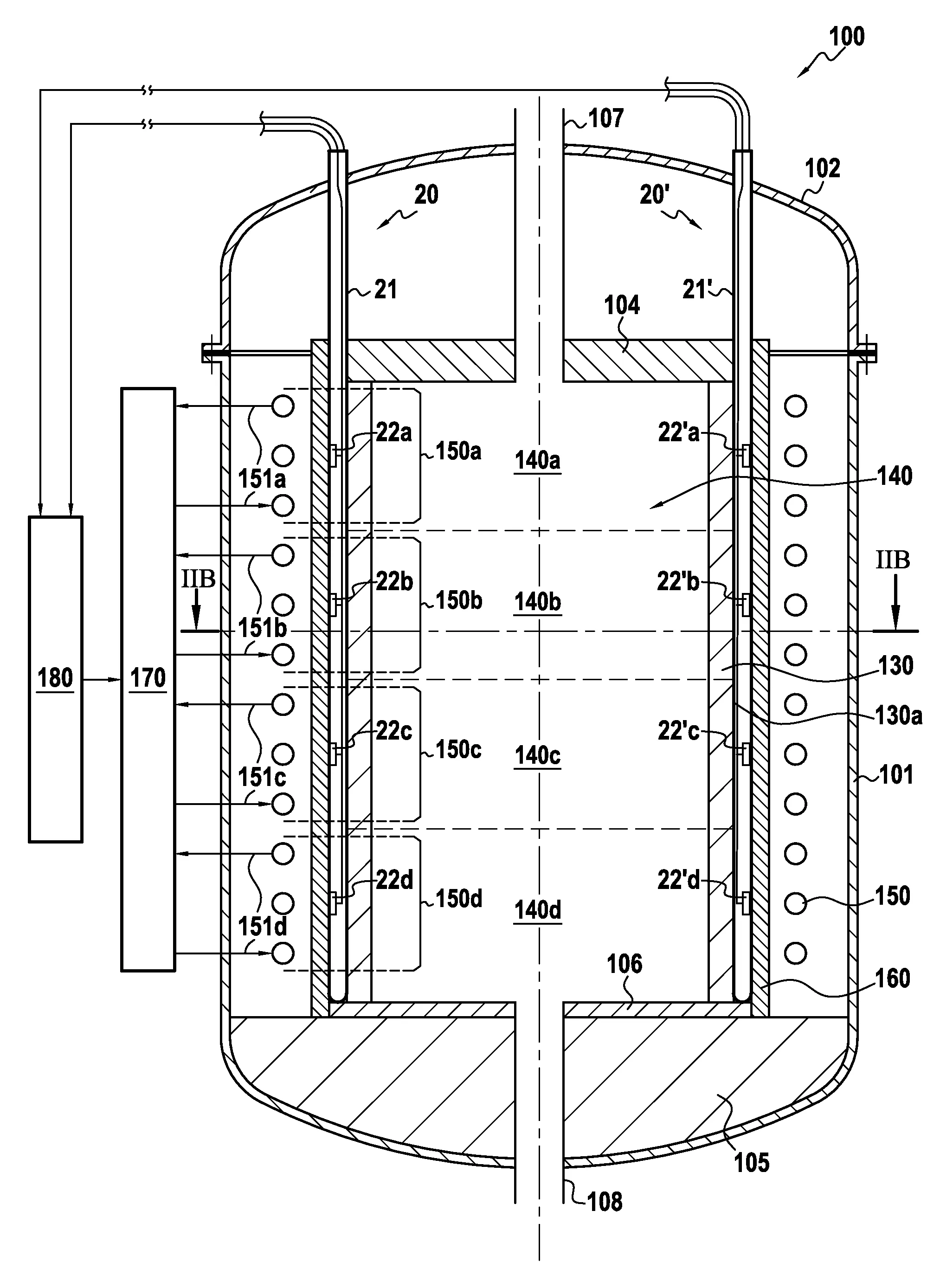Installation pour traitements thermiques de produits en materiau composite comprenant des moyens de mesure de temperature delocalises