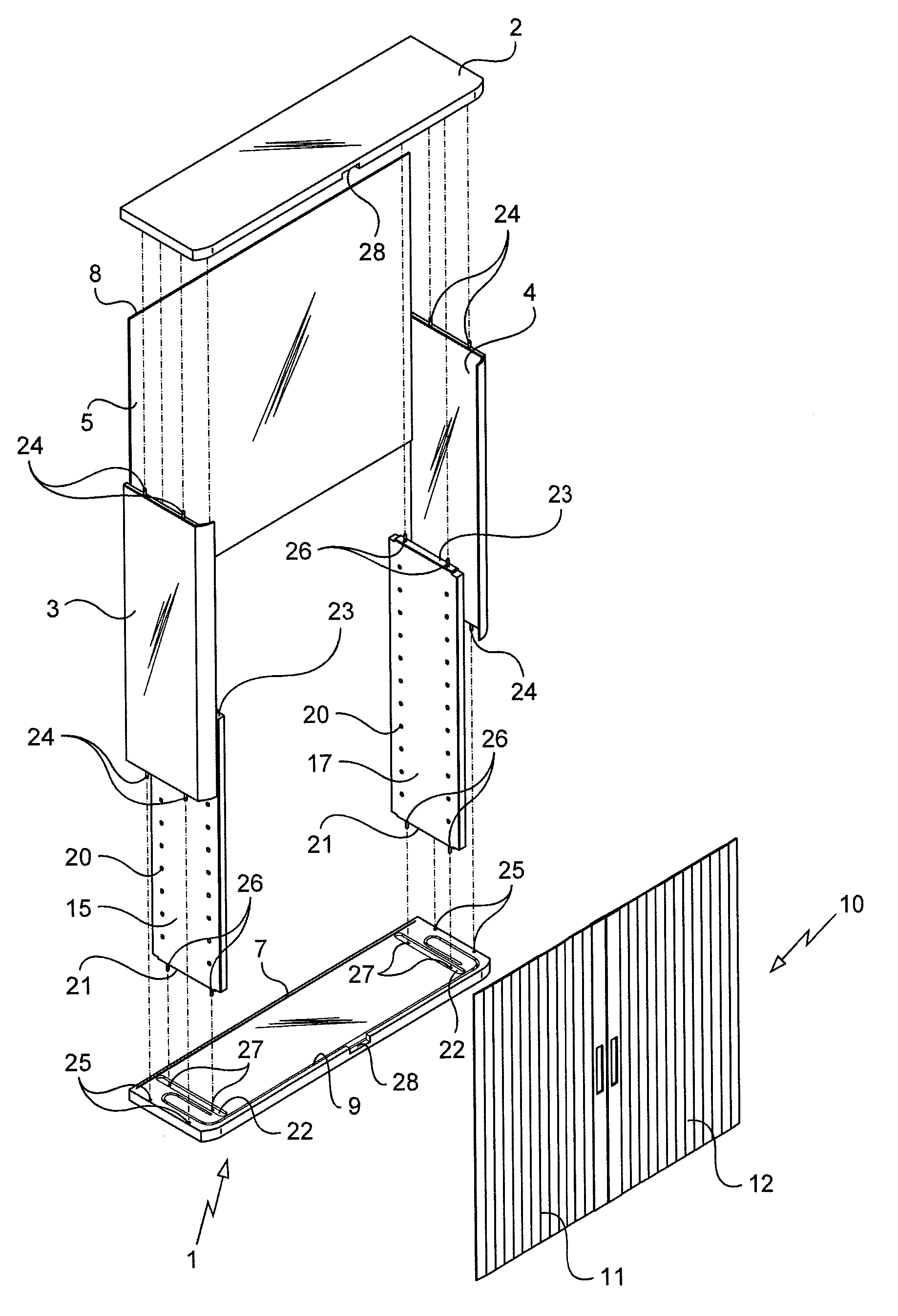 Meuble de rangement a rideau deformable