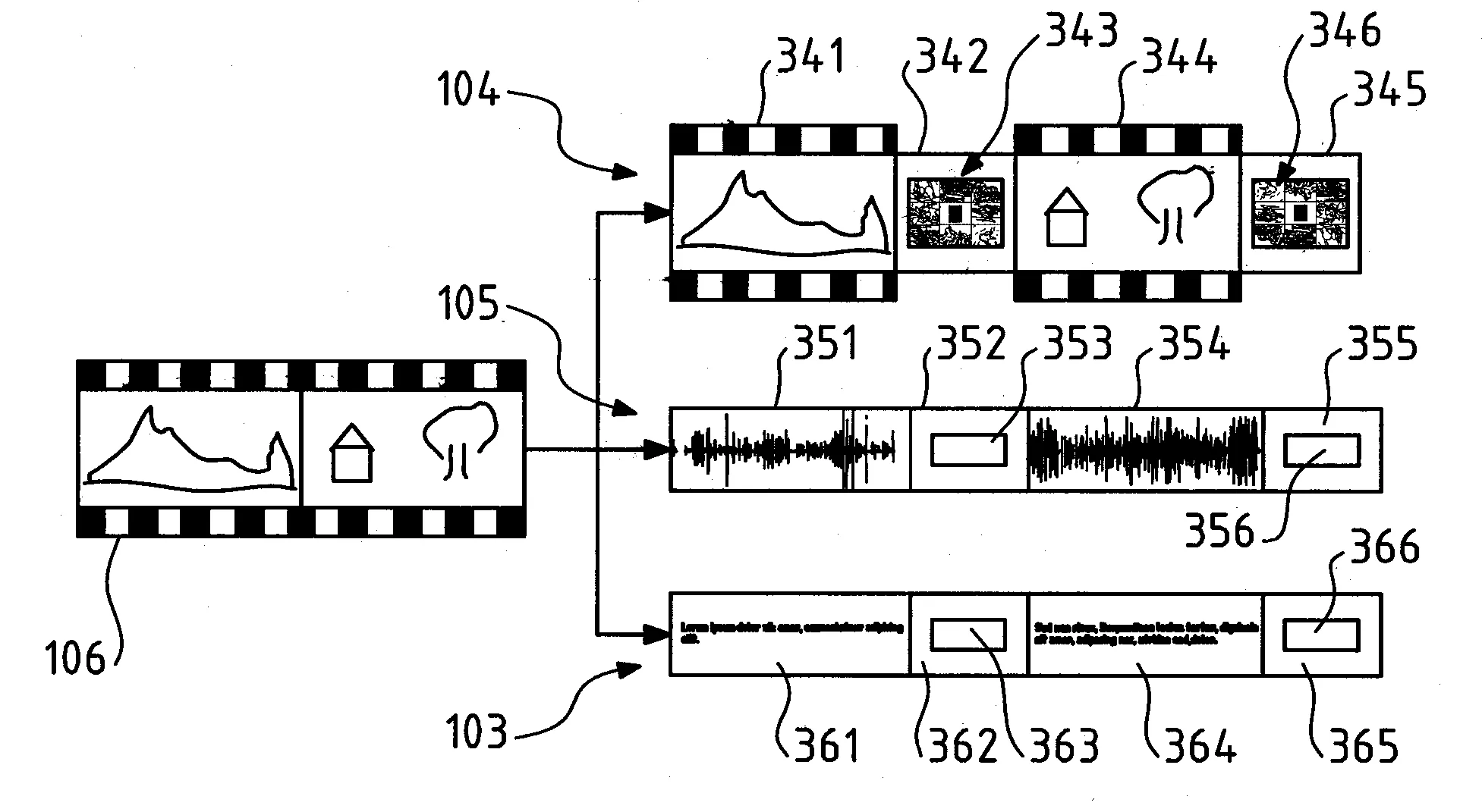 Flux audio-video marque pour en synchroniser les differentes composantes, procede et installation pour l'analyse des artefacts et du synchronisme d'un tel flux