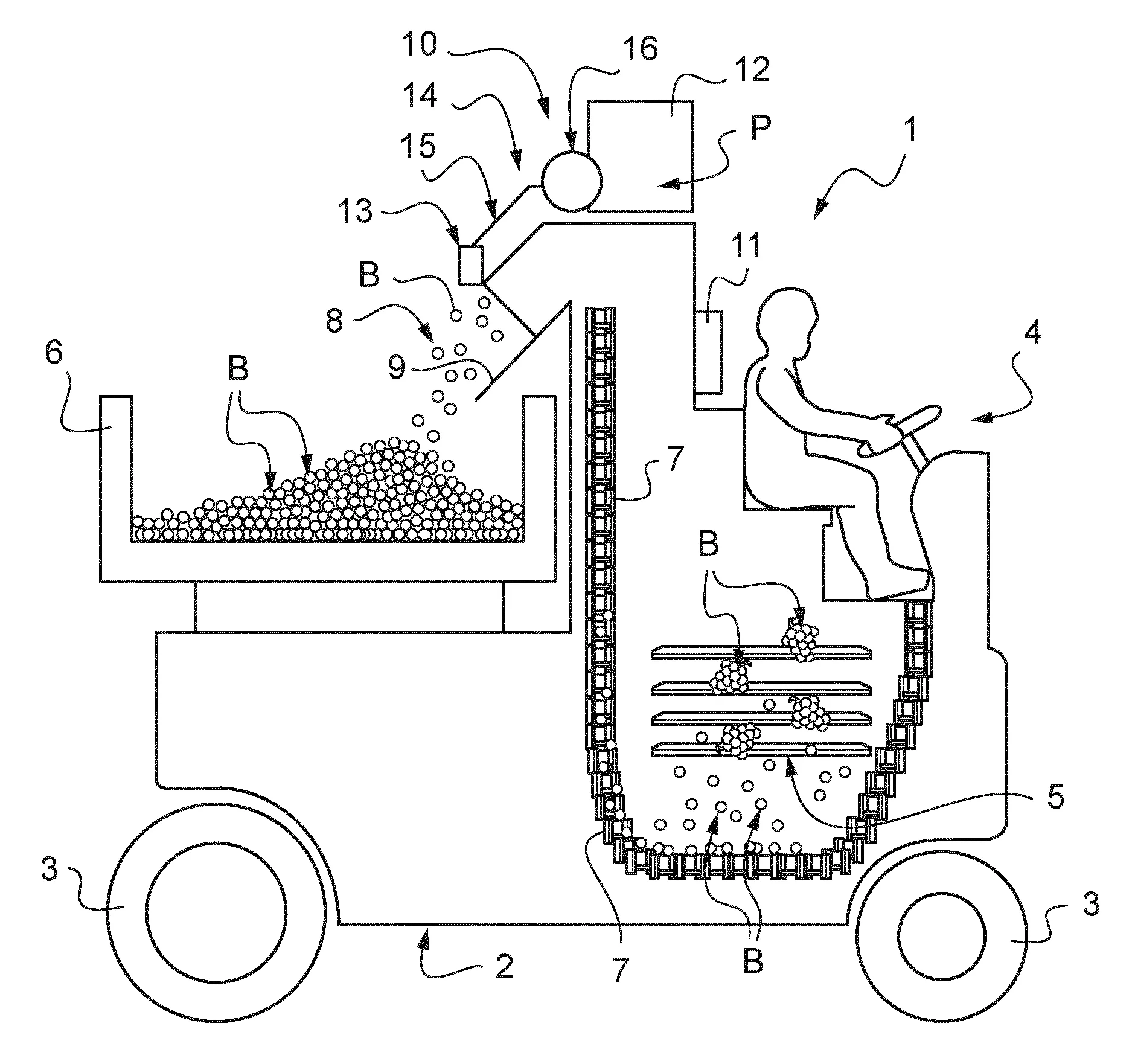 Machine agricole pour la recolte de baies de raisin sur des ceps de vigne