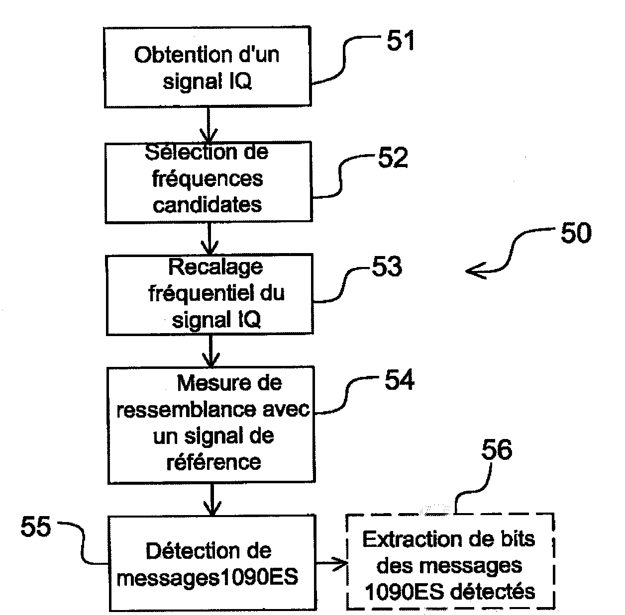 Procede et dispositif de detection de messages 1090 es emis par des aeronefs, satellite comportant un tel dispositif de detection