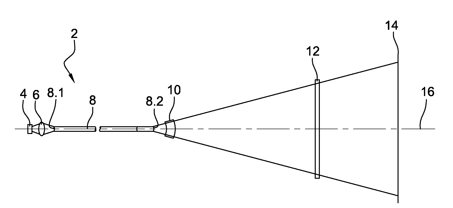 Dispositif lumineux avec imageur eclaire par fibre optique de section rectangulaire